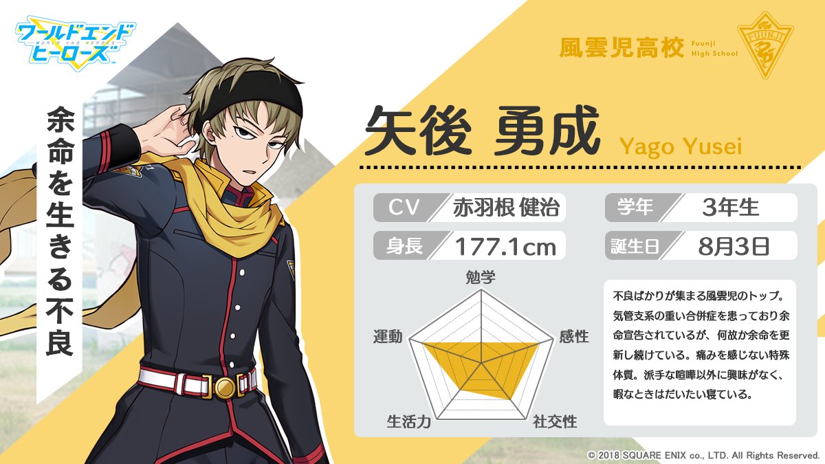 ヒーロー紹介⑬】 ☆名前：矢後 勇成（やご ゆうせい） ☆学校：風雲児