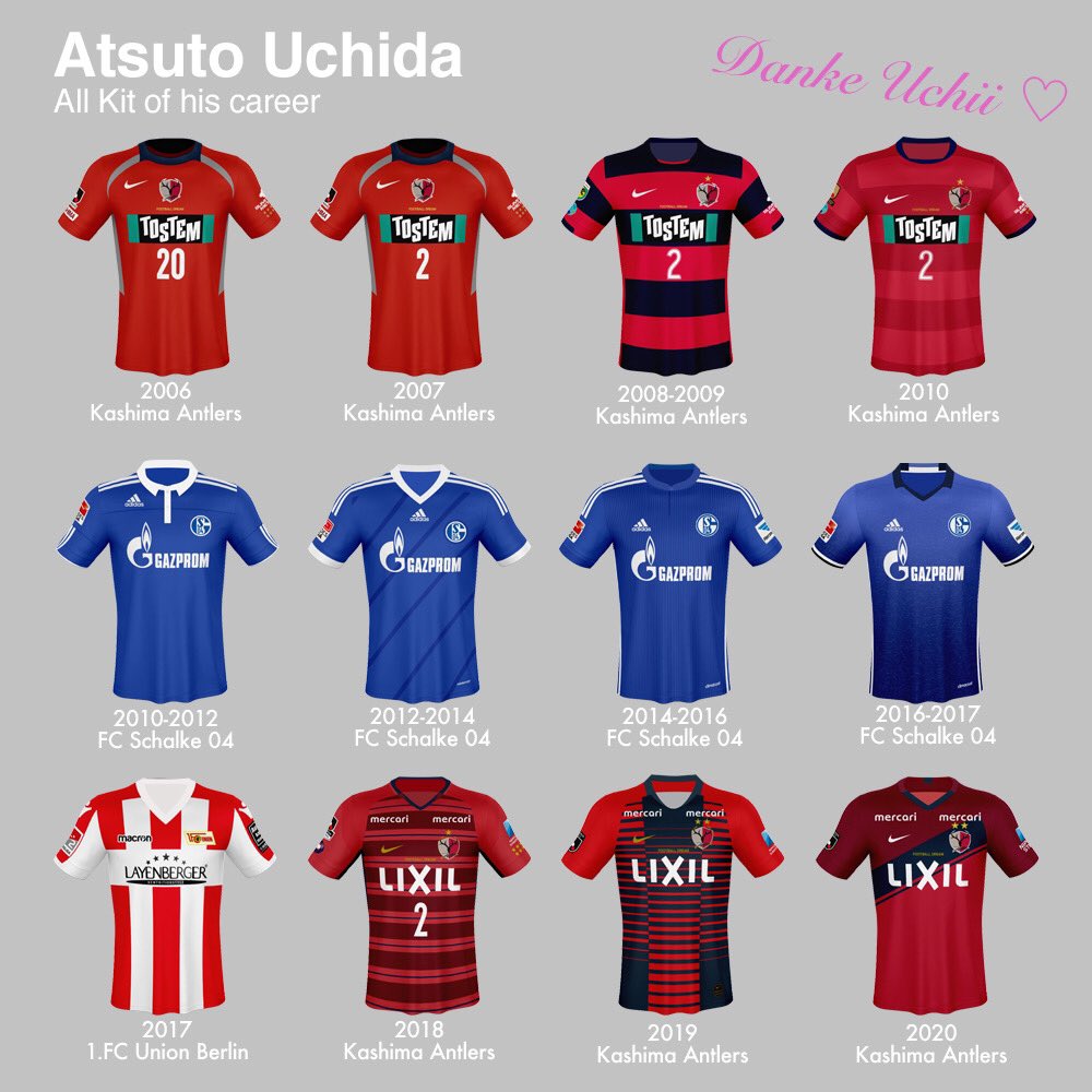 内田篤人歴代クラブユニフォーム。 お疲れ様でした。 #内田篤人