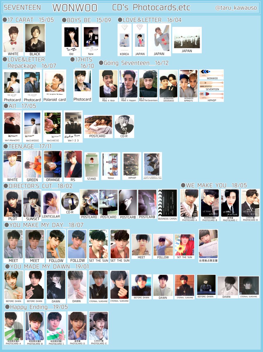 SEVENTEEN セブチ トレカ一覧 過去トレカ 歴代アルバムトレカ ウォヌ