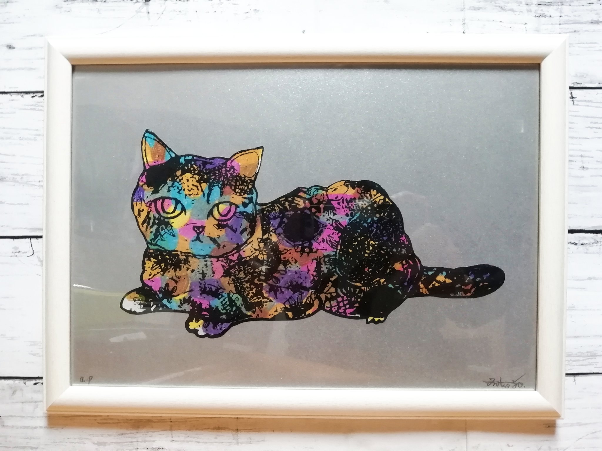 銅版画応用絵画 title「プカプカ猫Neo」 【公式通販】