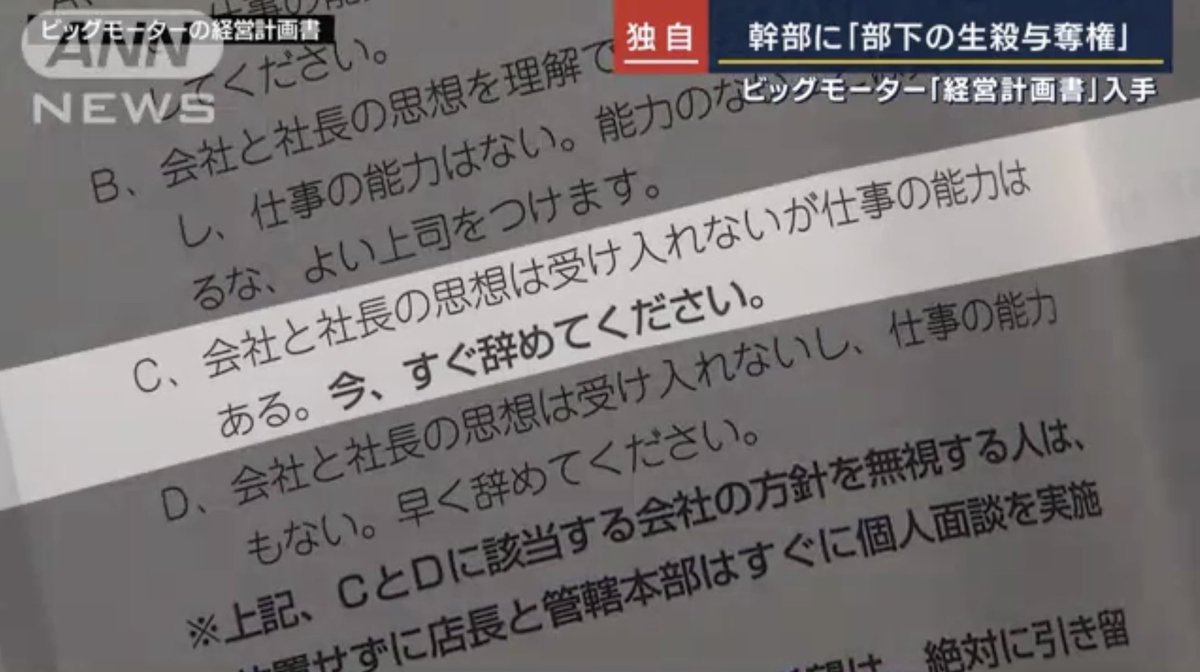 ビッグモーターの経営計画書なる手帳と、株式会社武蔵野(小山昇)の関係