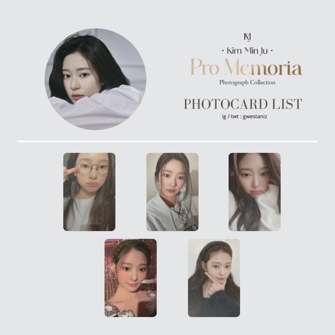 KIM MINJU | PHOTO BOOK [𝐏𝐑𝐎 𝐌𝐄𝐌𝐎𝐑𝐈𝐀] photocard list
