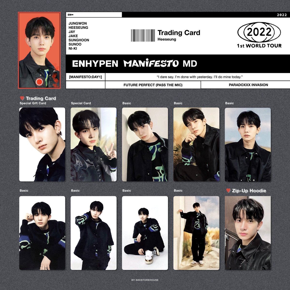 엔하이픈 트레카 매니페스토: 데이원 ENHYPEN Merch Photocard List
