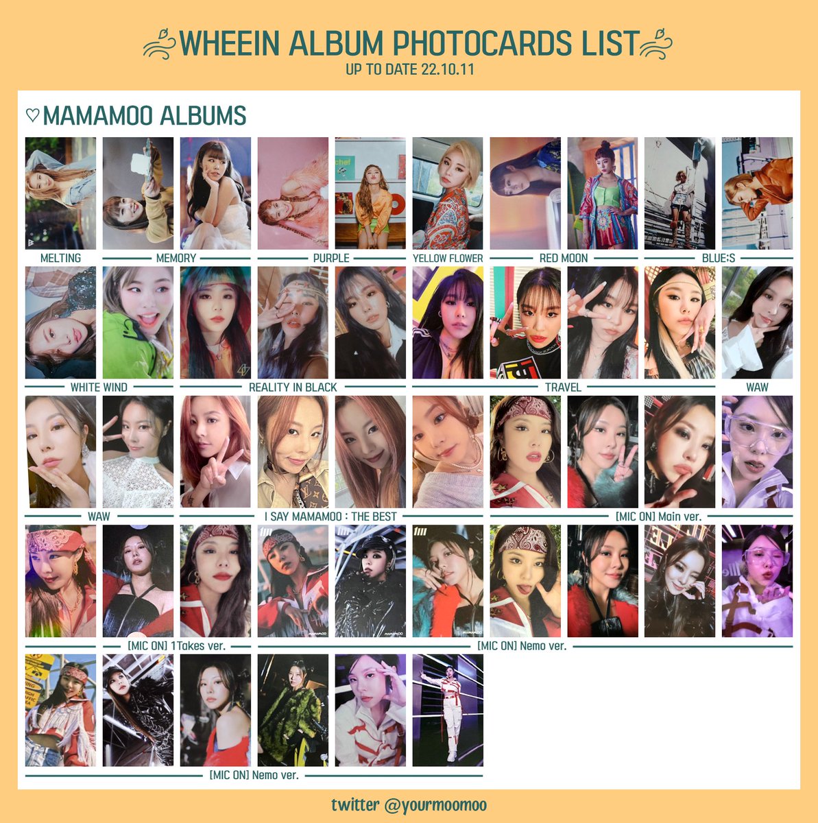 WHEEIN MAMAMOO ALBUM PHOTOCARD LIST/TEMPLATE [221011] +MIC ON