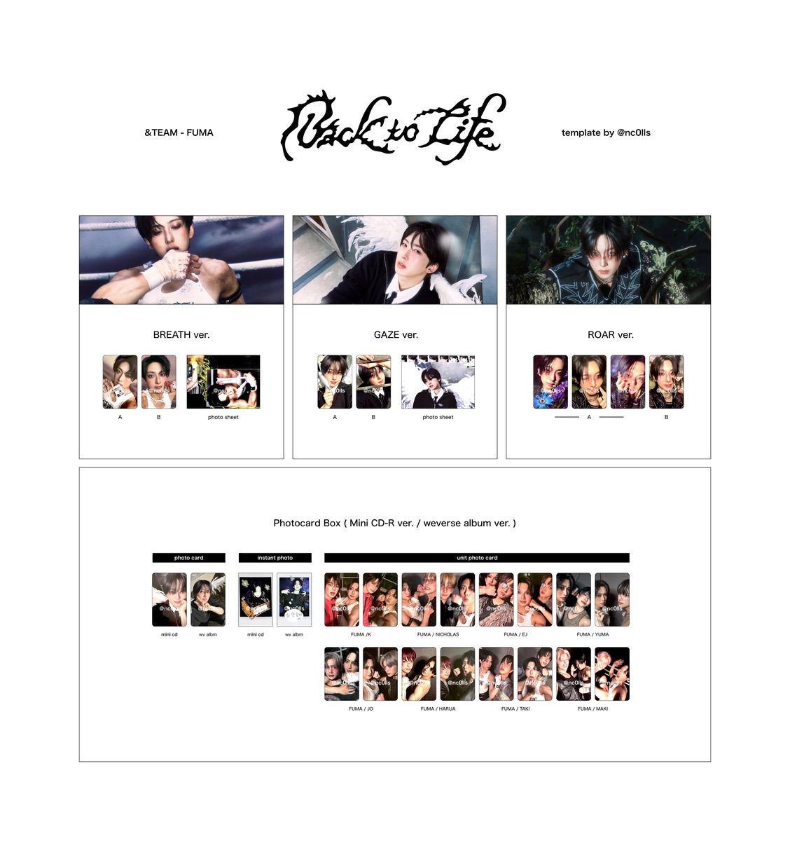 &TEAM 1st mini album 'Back to Life' album photocard template ▷ K