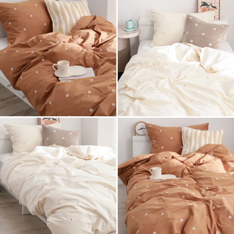 NEW】 デイジーモチーフを刺繍した掛け布団カバーです🌼 小さめの刺繍