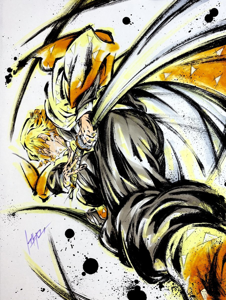 我妻善逸 「#鬼滅の刃 雷の呼吸 壱ノ型 墨絵「霹靂一閃」 #