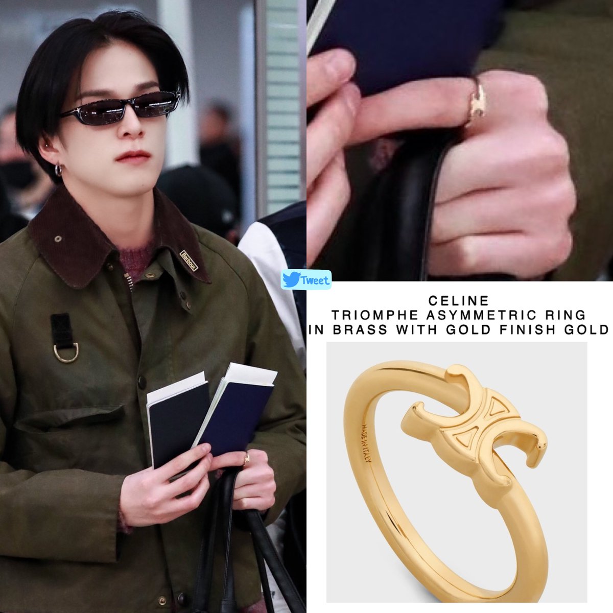 アサヒの指輪 CELINE TRIOMPHE ASYMMETRIC RING IN BRASS WITH GOLD