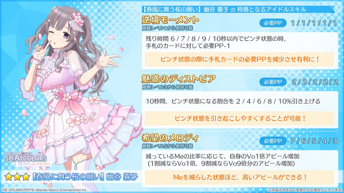 新Pアイドル登場！】 ☆3【春風に舞う桜の願い】幽谷 霧子 Meを減少