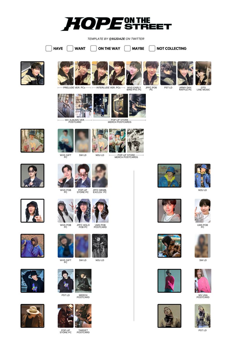 BTS J-HOPE HOBI HOTS PC PHOTOCARD WISHLIST WL TEMPLATES