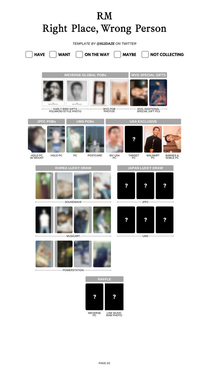 BTS RM NAMJOON SOLO ALBUM RIGHT PLACE WRONG PERSON PHOTOCARD