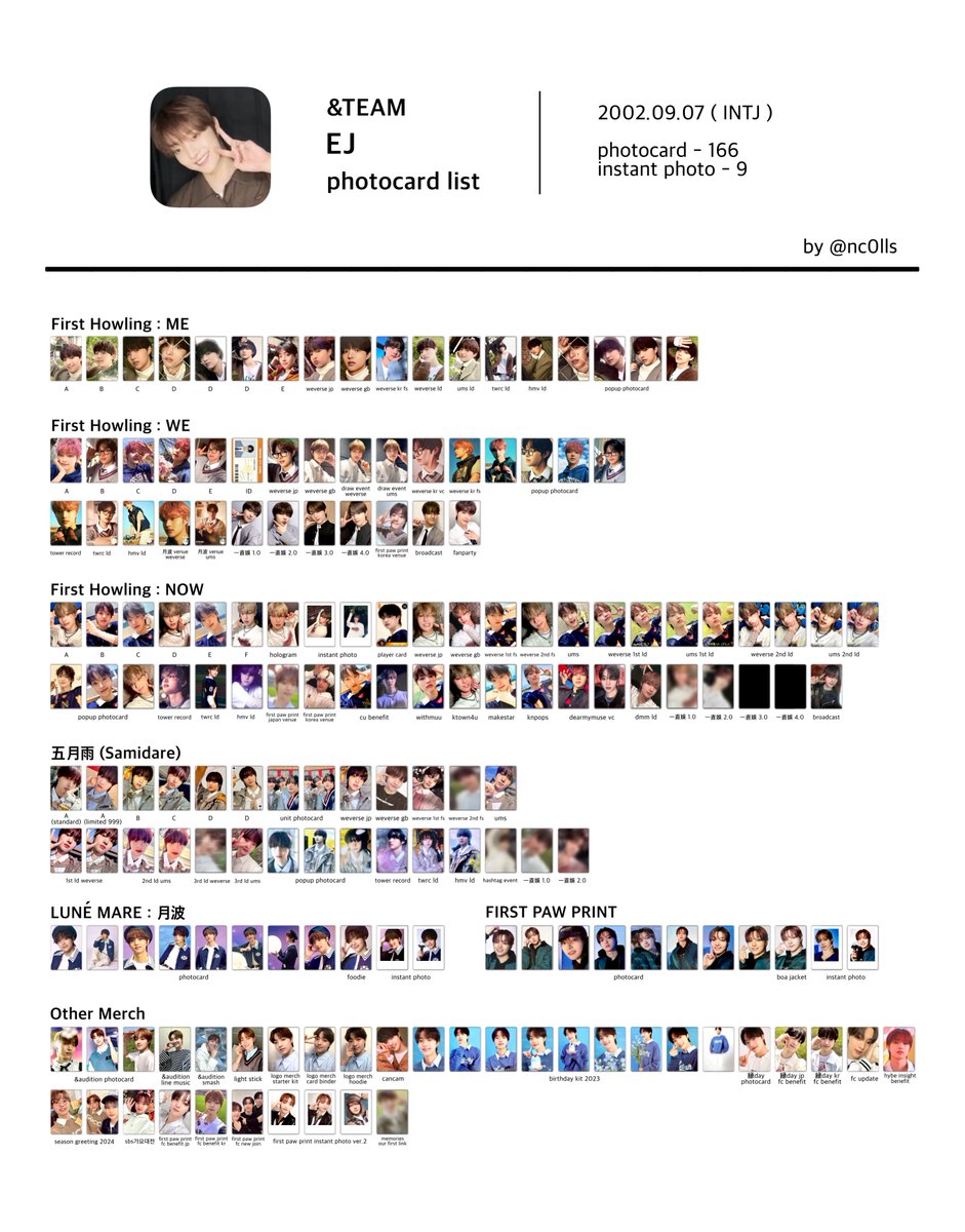 &TEAM andTEAM all photocard list template ▷ EJ , YUMA , JO 앤팀