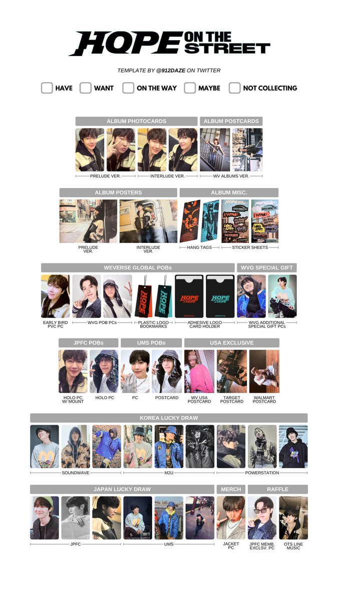 BTS J-HOPE HOBI HOTS PC PHOTOCARD WISHLIST WL TEMPLATES