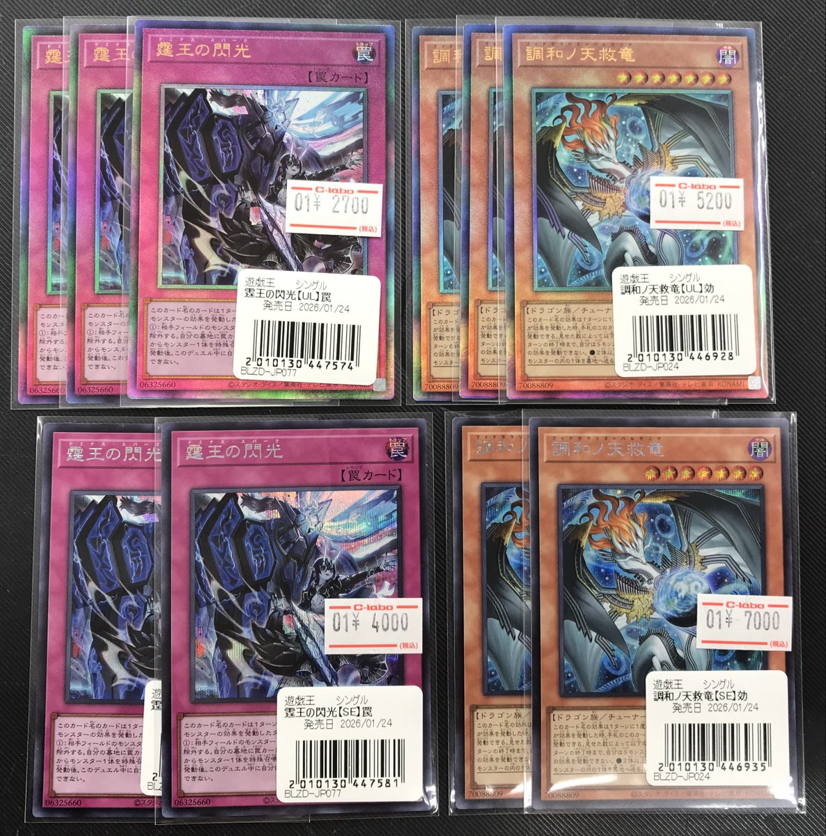 遊戯王調和ノ天救竜シークレット＆霆王の閃光レリーフセット 遊戯王