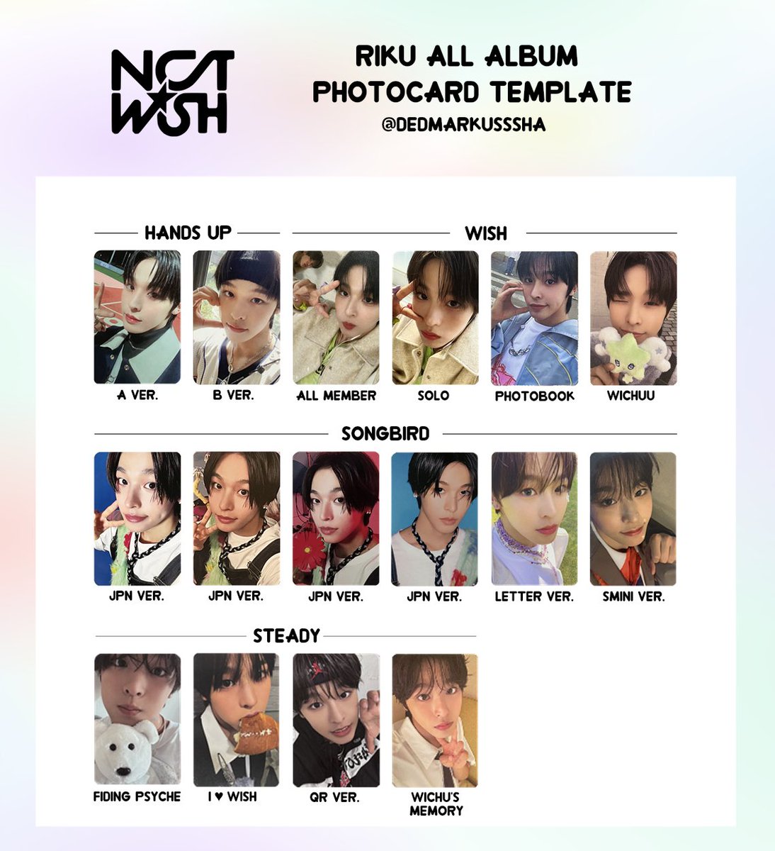 NCT WISH TEMPLATE💫 Sion, Riku, Yushi ALL ALBUM PHOTOCARD TEMPLATE