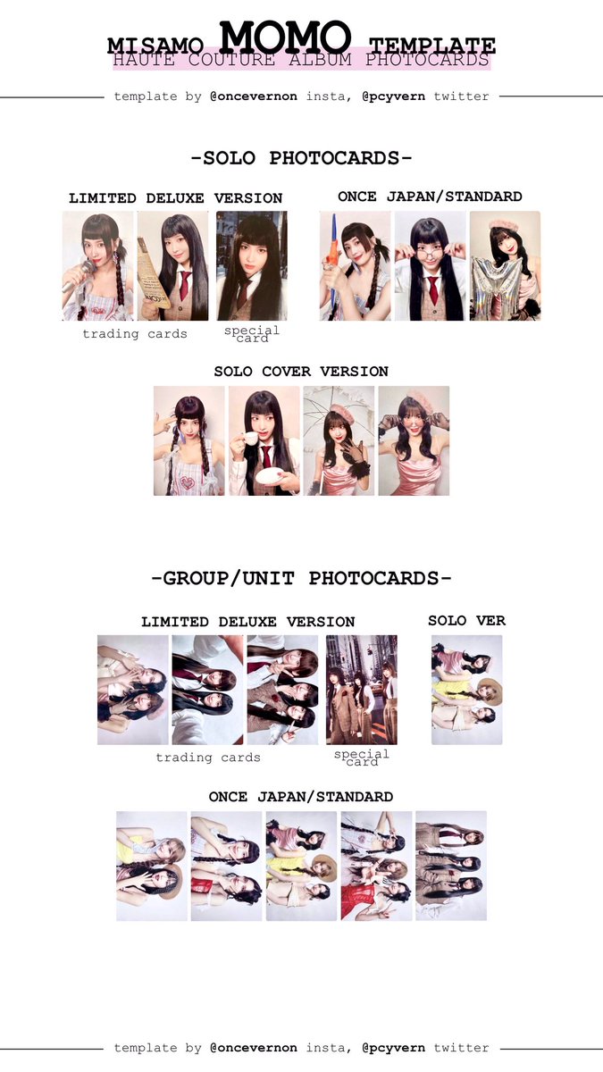 twice misamo haute couture album photocard list templates (an ot3