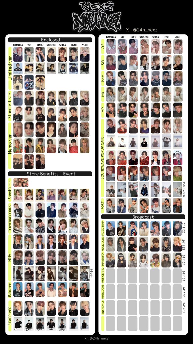 NEXZ NALLINAトレカ まとめ 一覧表 넥스지 포카 리스트 photocard
