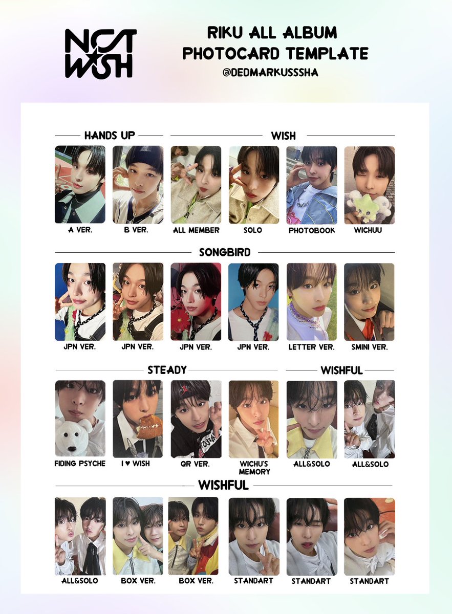NCT WISH💫 Sion, Riku, Yushi ALL ALBUM PHOTOCARD TEMPLATE 엔시티