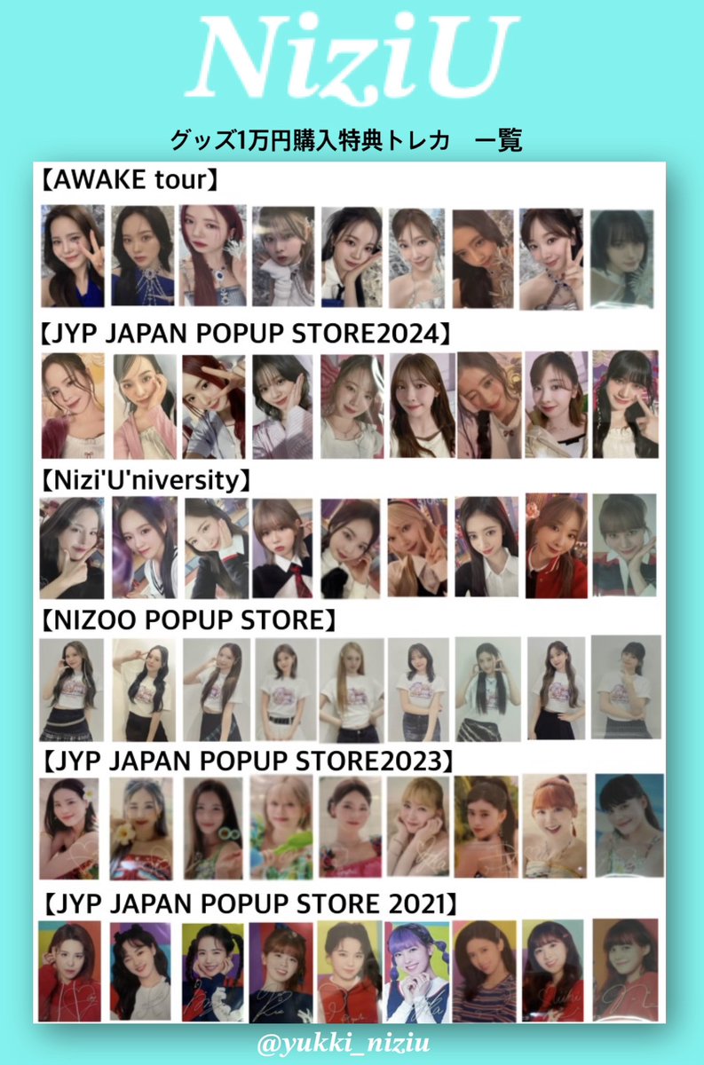 NiziU】 グッズ1万円購入特典トレカ 一覧✨ 保存・使用⭕️ トレカ一覧