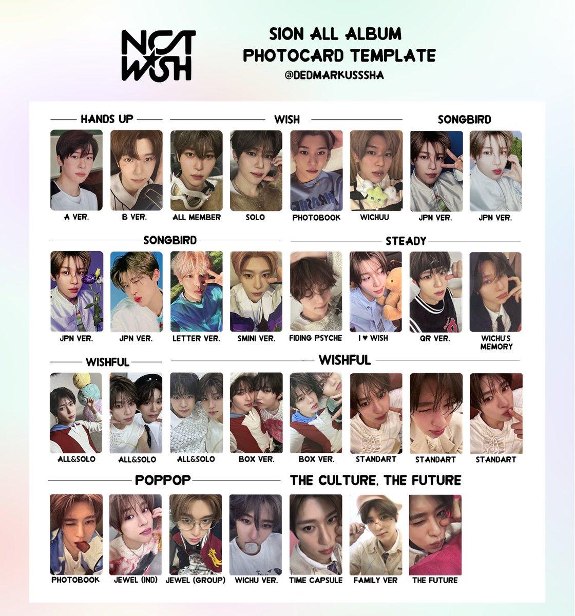 NCT WISH💫 Sion, Riku, Yushi ALL ALBUM PHOTOCARD TEMPLATE 엔시티