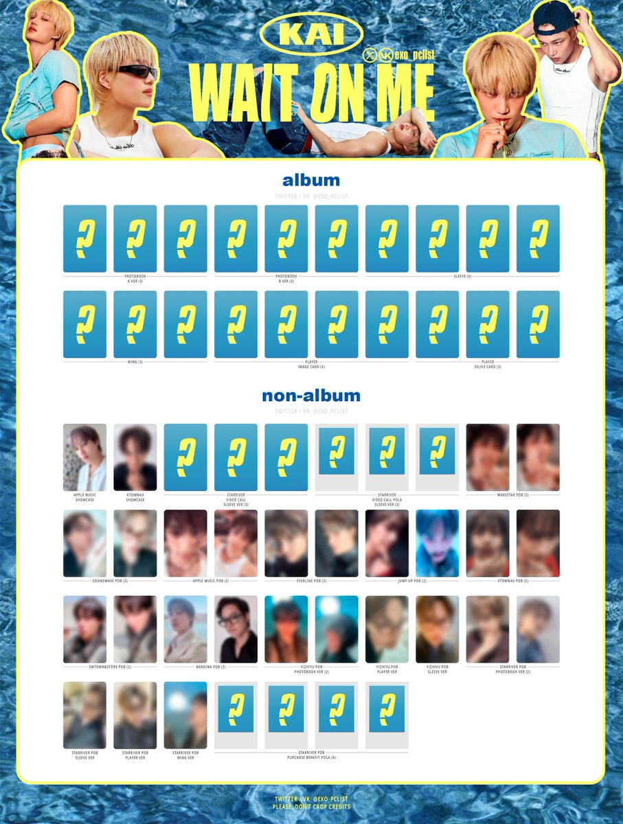 KAI | WAIT ON ME PHOTOCARD LIST full size in bio + photobook
