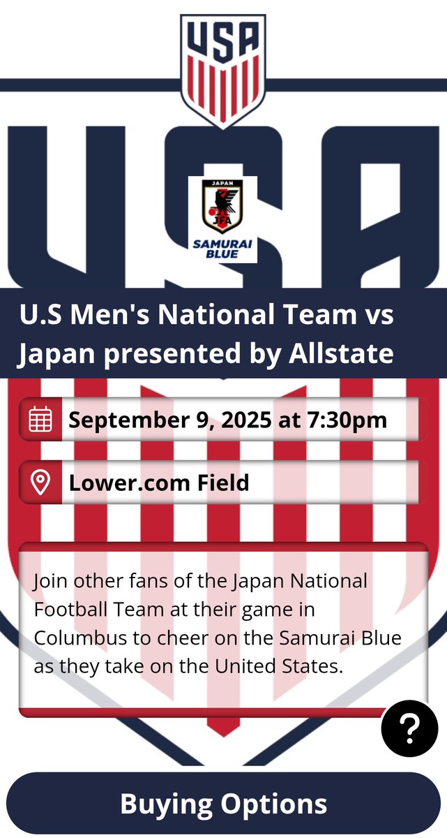 9/9(火)アメリカ開催『アメリカ代表×日本代表』サポーター席チケット