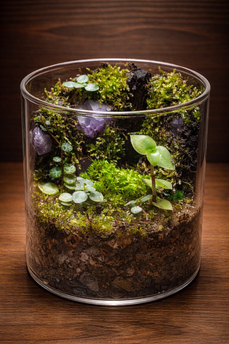 アメジストの壁】 直径7cm 高さ8cm 小型のドリフトウッドと土壁に