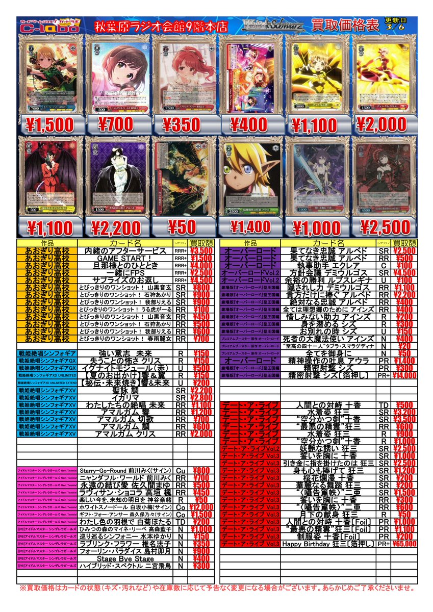 ◇ #ヴァイスシュヴァルツ 買取情報◇ 誓いを胸に 十香 SR 1000