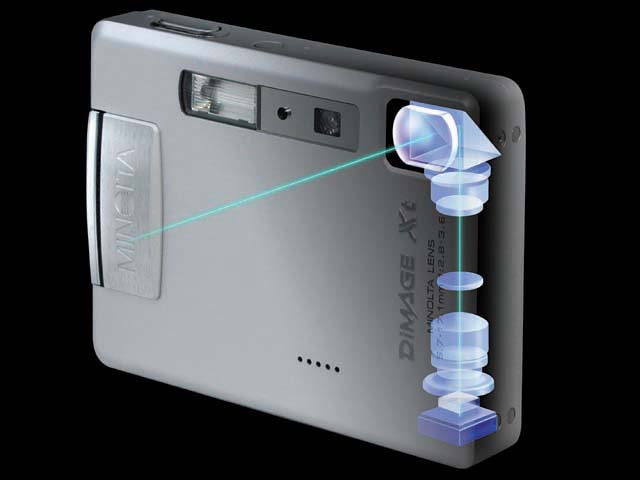 ミノルタ、新デザインの屈曲光学系デジカメ「DiMAGE Xt」