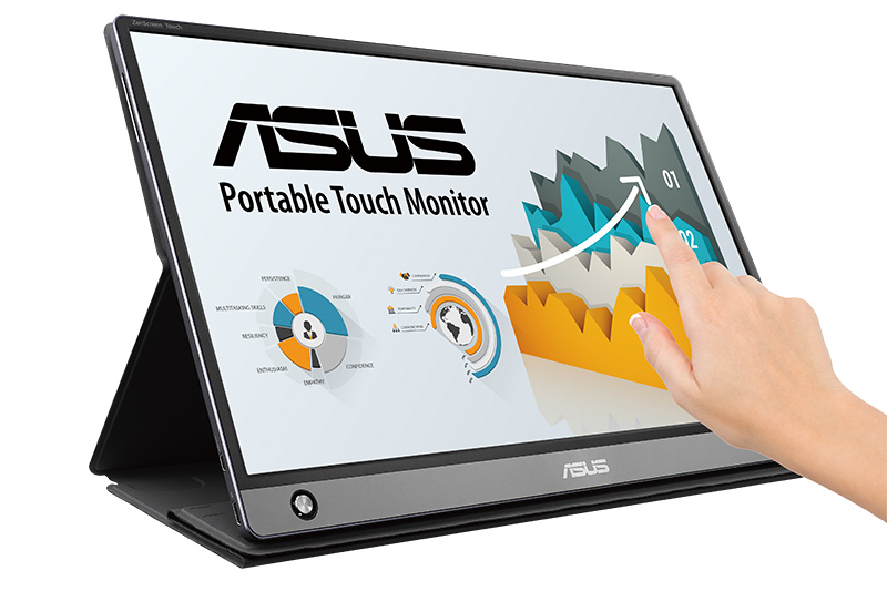 ASUS、バッテリ内蔵の15.6型モバイル液晶。タッチでスマホの操作も可能