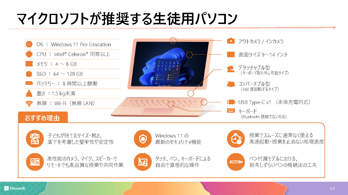 日本マイクロソフト、NEXT GIGAに教育専用Windows 11投入。推奨