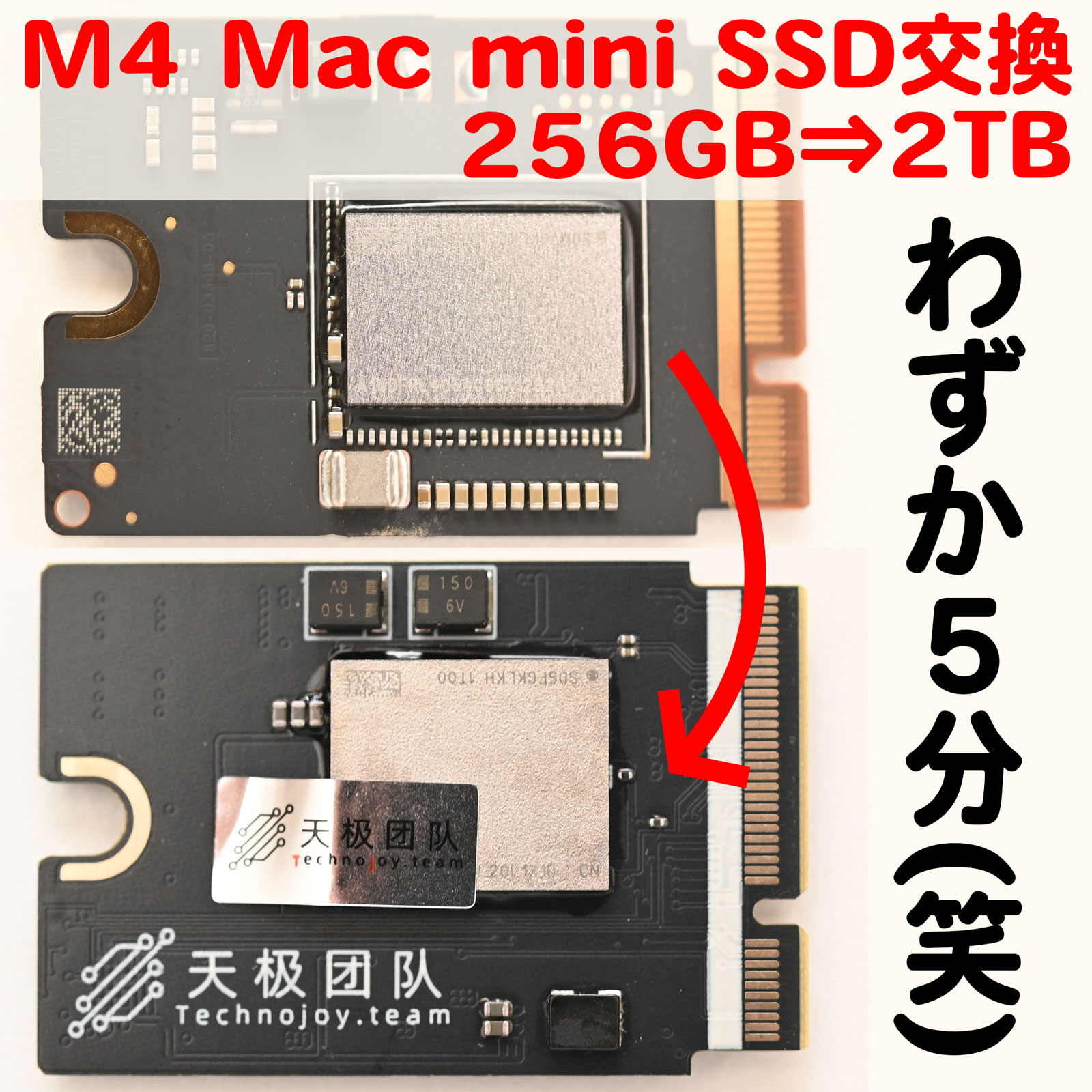 レビュー M4 Mac mini 内蔵SSD 交換 256GB⇒2TB +12万円が+3万円で可能