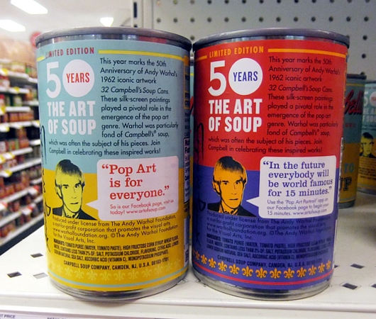 ウォーホールの代表作「キャンベル・スープ缶」を再現した本物のスープ