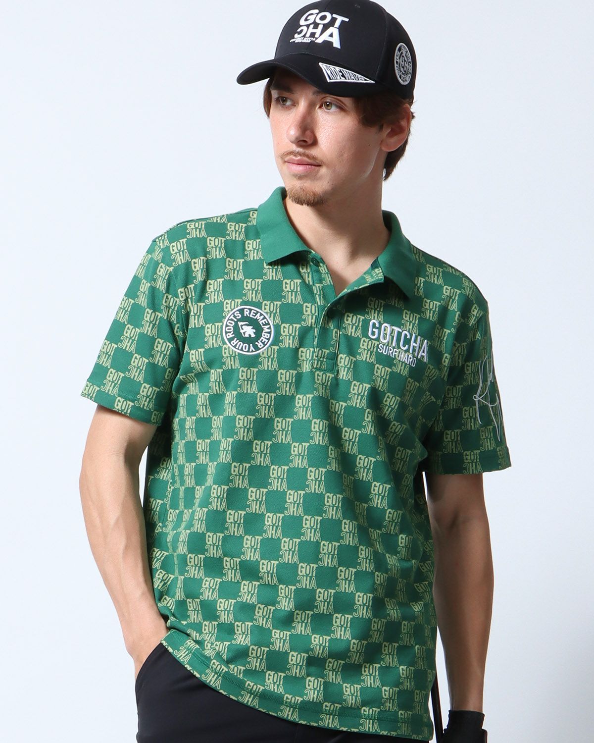 GOTCHA GOLF] ドライ 鹿の子 ロゴ 総柄 ポロシャツ | PEET ONLINE STORE