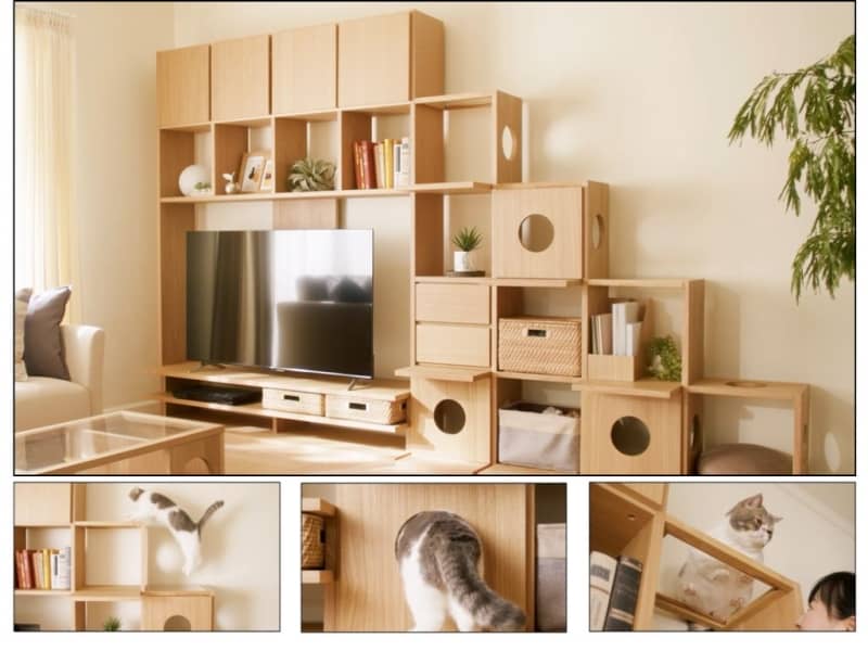 ニトリ、ペットも人も心地よくキャットタワーにもなる壁面収納「ペット