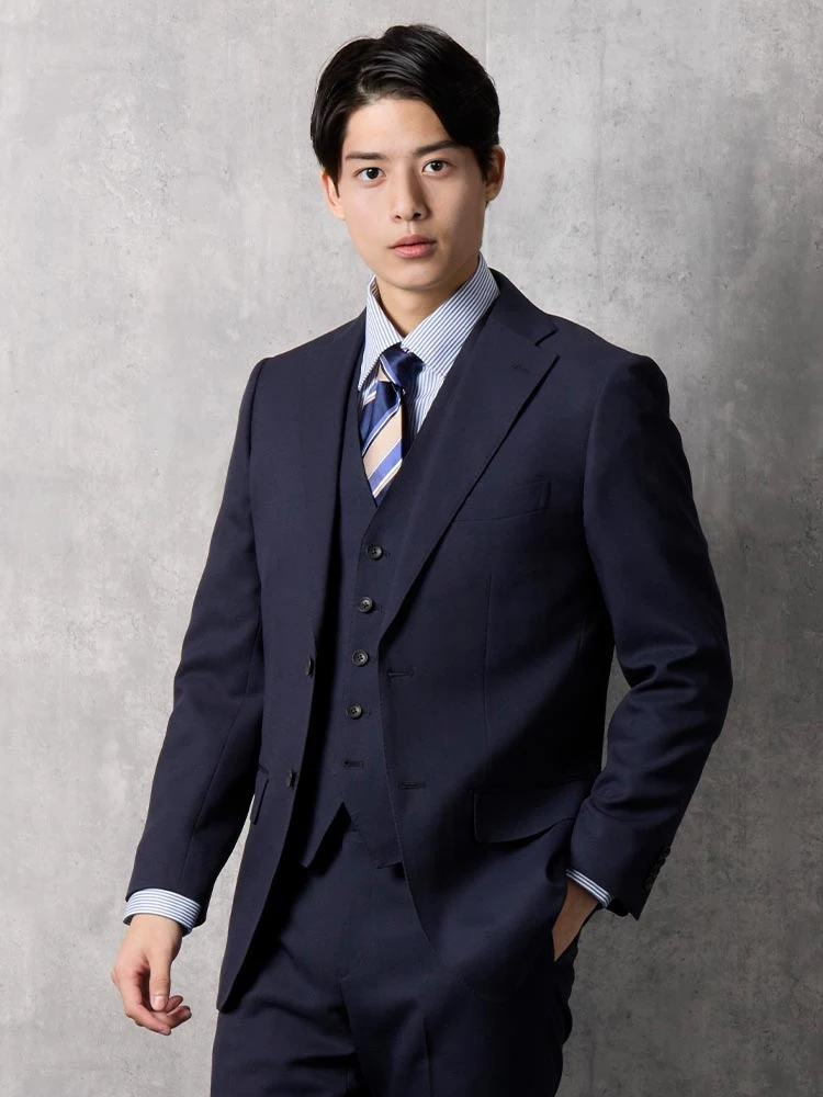 上下洗える】スリーピーススーツ 千鳥格子【クラシコ】ネイビー | P.S.