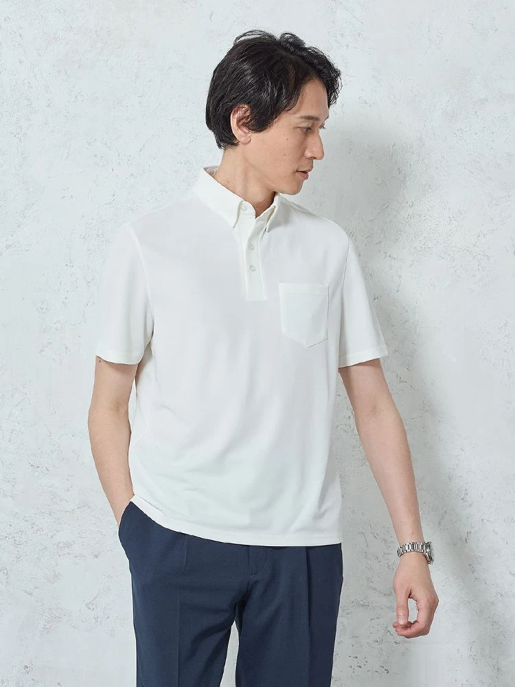 ホワイト 【高通気】レギュラー半袖ポロシャツ ホワイト/ブラック