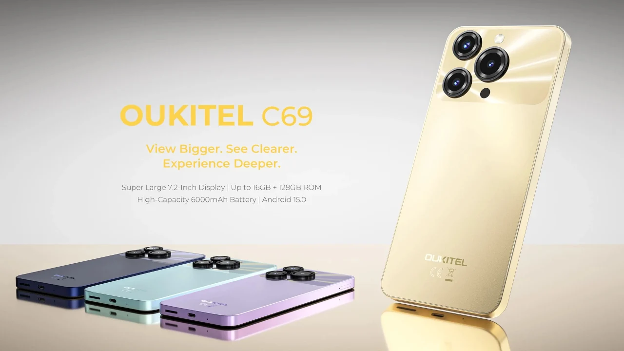 OUKITEL C69 発表、6000mAhバッテリー搭載7.2インチスマートフォン