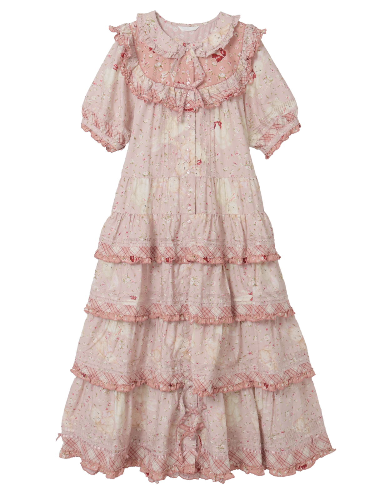 バラ園うさぎプリントパッチワークワンピース｜ピンクハウス