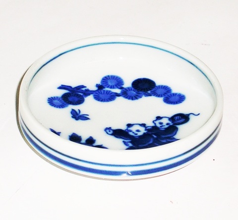 昭和レトロ 唐子 縁2本線豆皿（小）径8センチ【通販 からこ 食器 丸皿