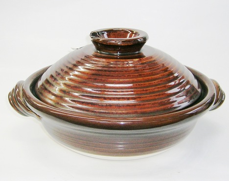 萬古焼 アメ釉土鍋10号 5人～【ばんこ焼/激安/通販】山口陶器店552-11