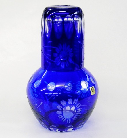 花切子水瓶（ルリ）冠水瓶【通販/コップ付水差し/大塚硝子/ガラス食器