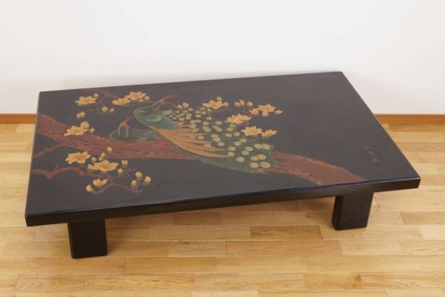漆塗 西村弘峰造 孔雀文 座卓 机 テーブル漆長卓 （ 机）の買取価格