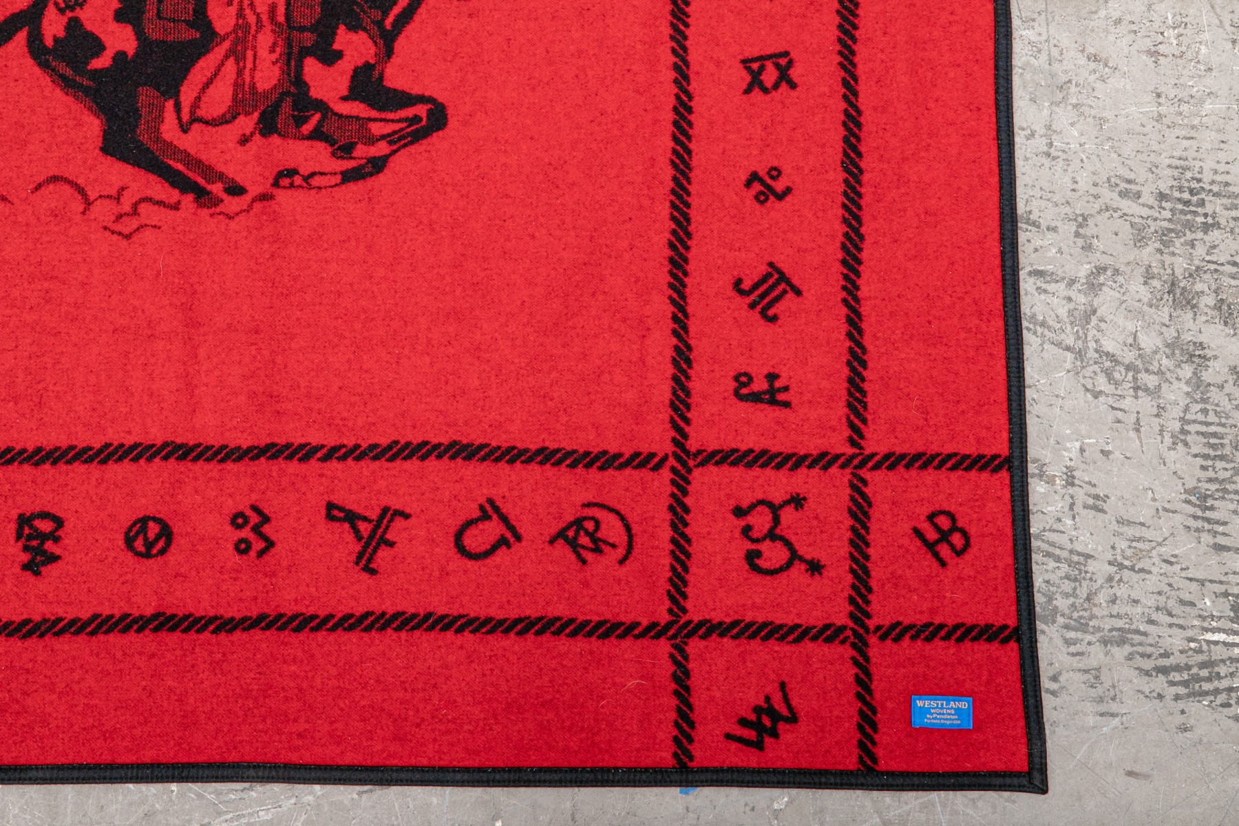 Pendleton Westland Wovens Red And Black Wool Blanket With Cowboy