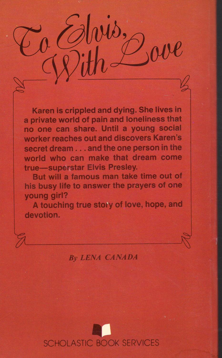 TO ELVIS WITH LOVE by Canada, Lena: Very Good Plus Soft cover