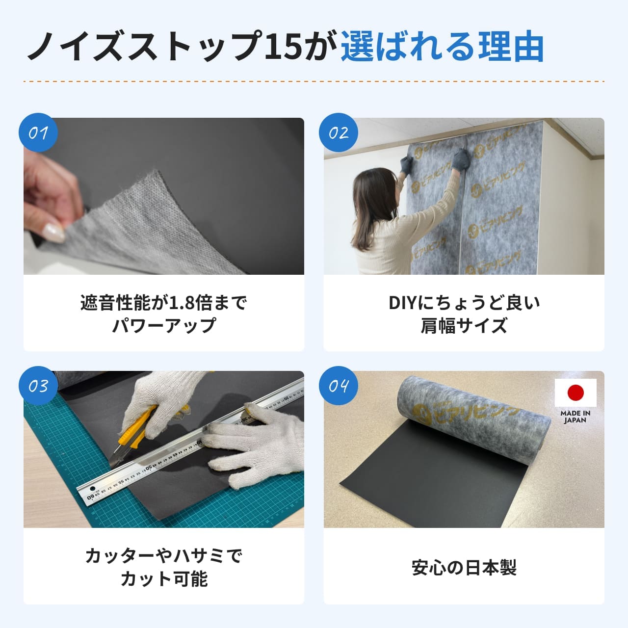 高密度 遮音シート ノイズストップ15｜高遮音・加工しやすい防音シート