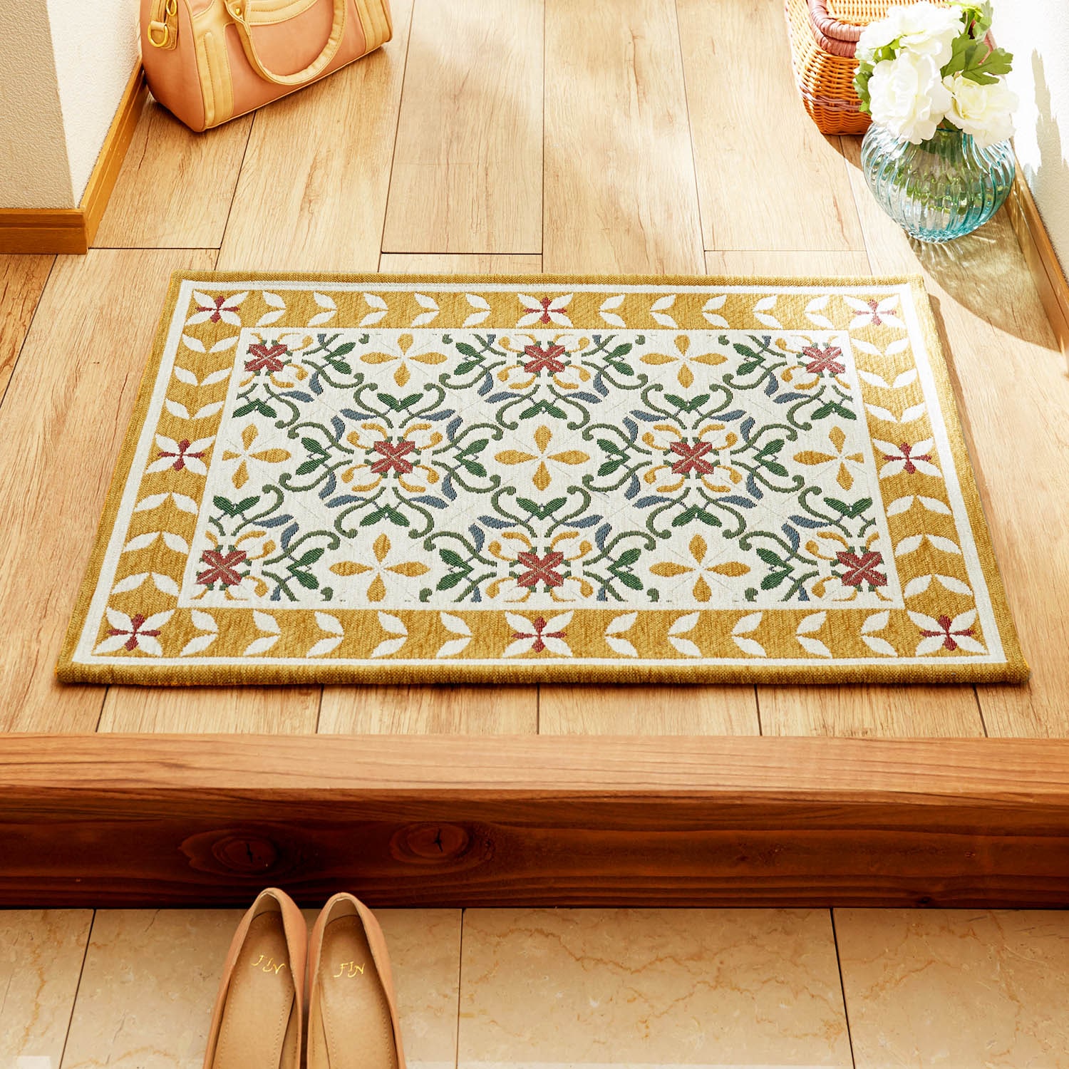 オリエンタルデザインのゴブランシェニール織すべりにくい玄関マット