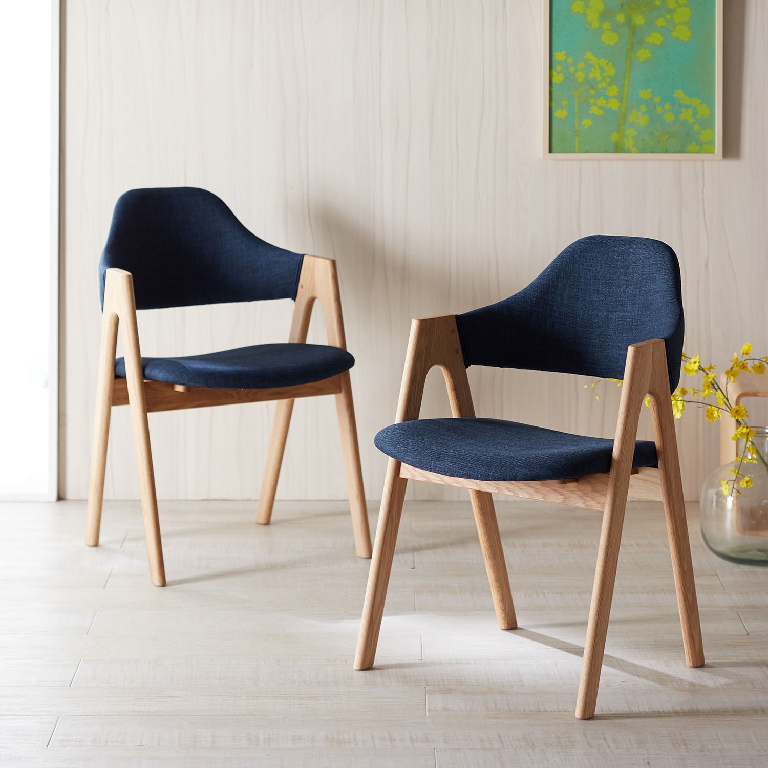 ナラ材のダイニングチェア2脚セット（ダイニングチェア/ソファー