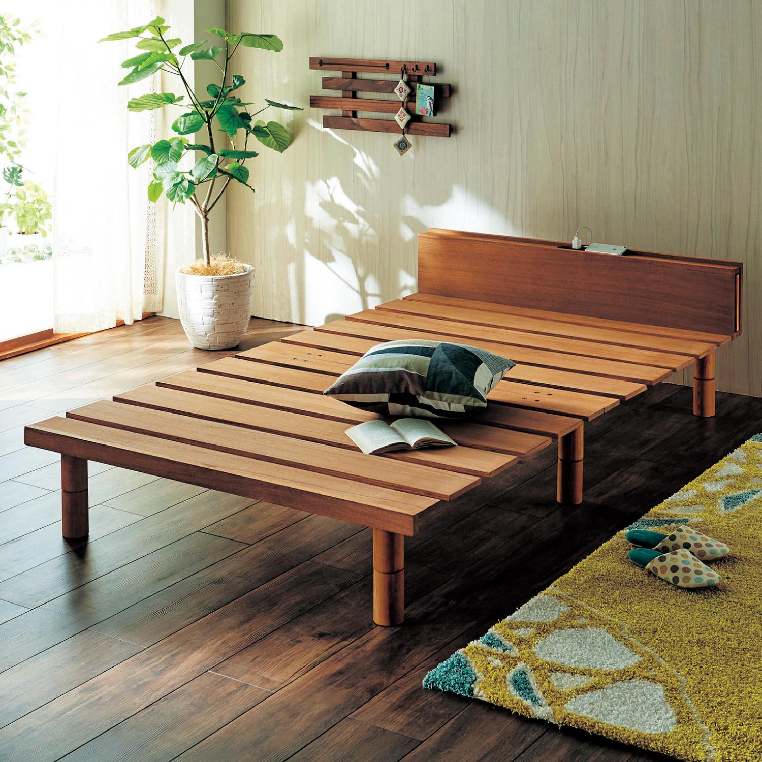 コンセント付き継ぎ脚すのこベッド ＜シングル／セミダブル／ダブル