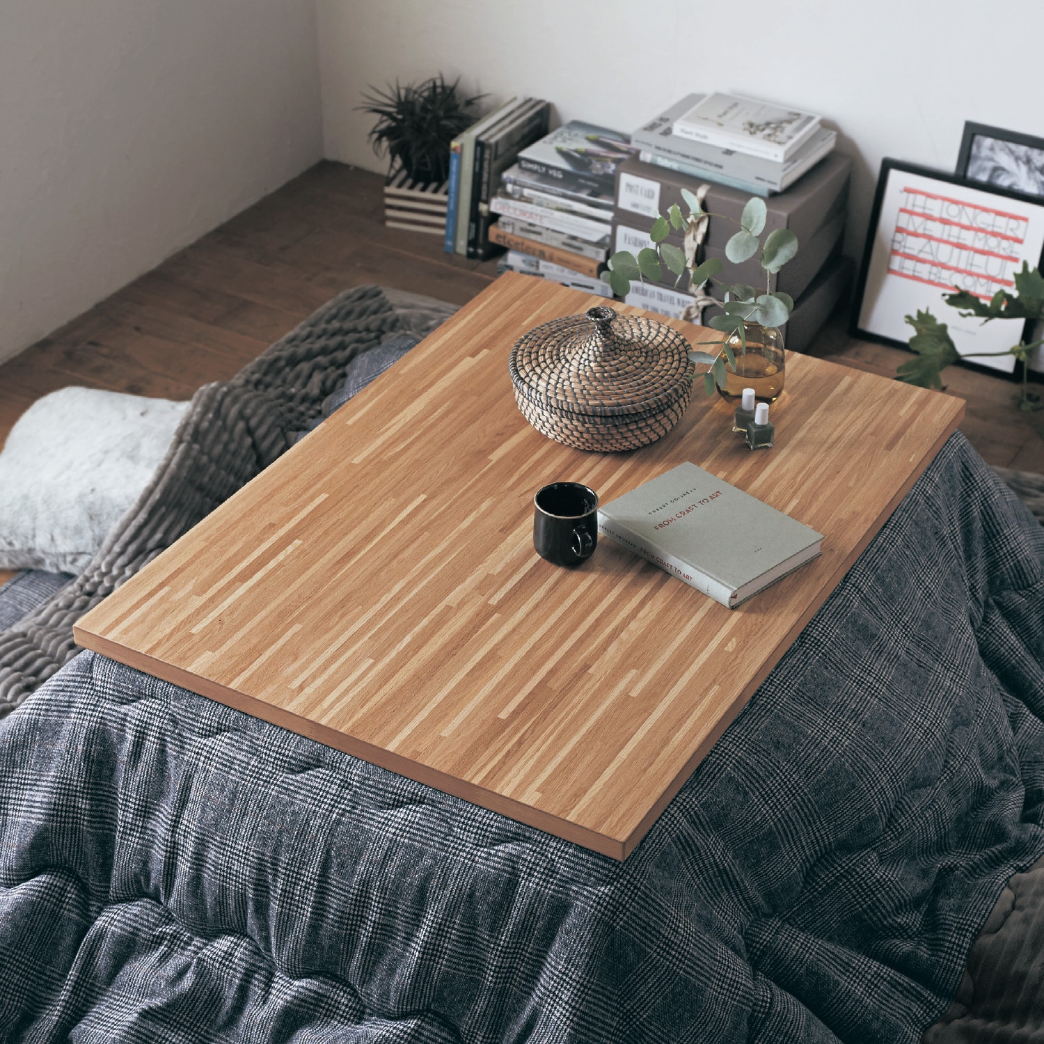 デザイン脚モザイク天板のフラットヒーターこたつ（ローテーブル